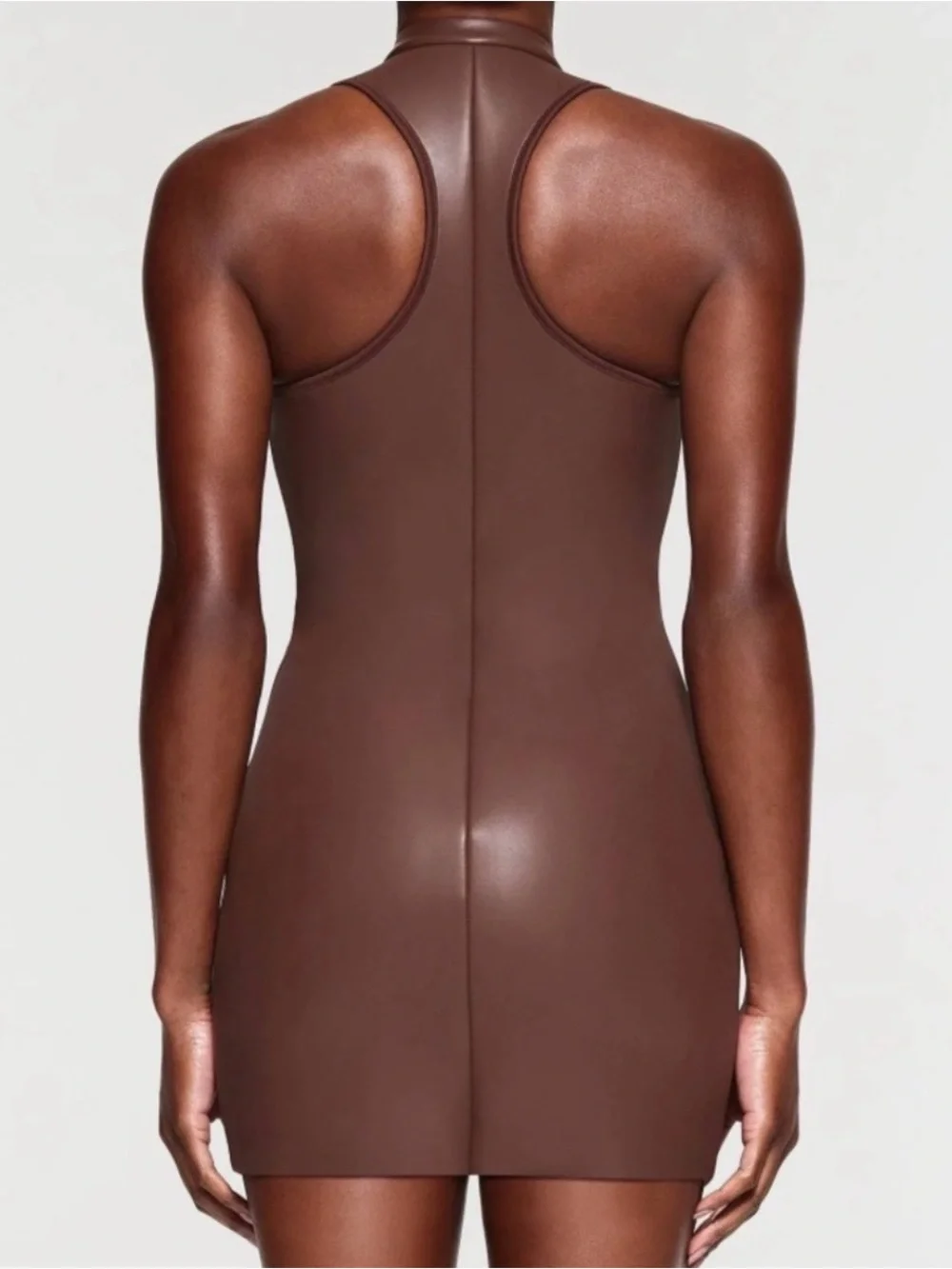 **RARE**SKIMS Rubberized Mock Neck, ZIP UP Swim Dress NWT in Cocoa